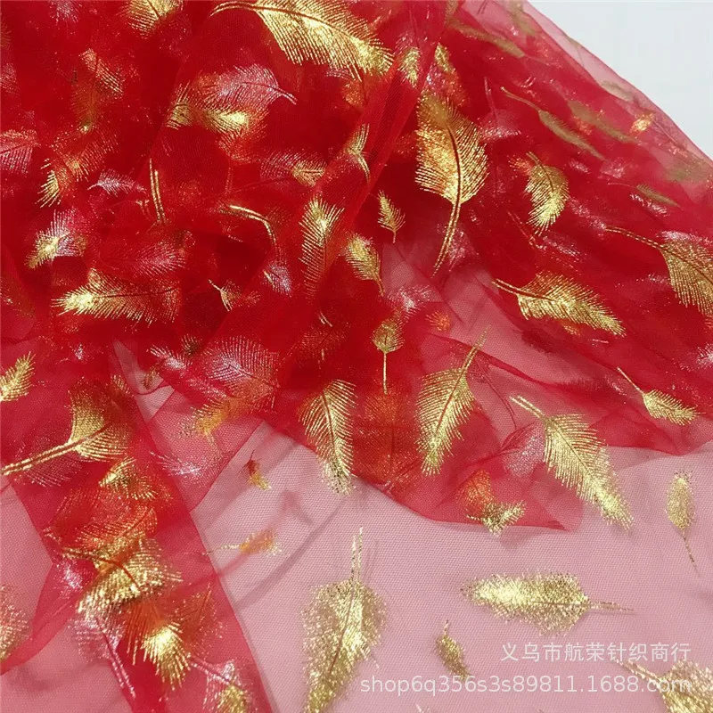 Glitter Printed Feather Tulle Fabric Baby Shower Skirt Girls Summer Dress Princess Dress Diy Handwork Clothing Decoration Fabric