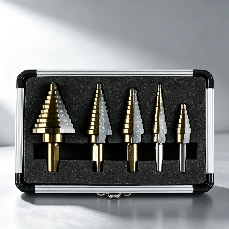 HSS High Speed Steel Cobalt Step Drill Bits 50 Multiple Sizes Cone Drill Kit with Aluminum Case Metal Wood Drilling Hand Tool