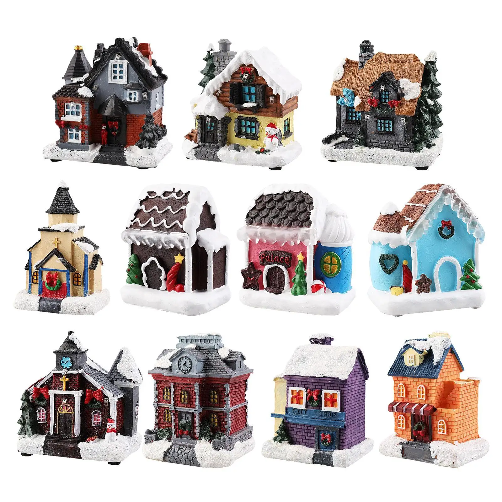 Resin Christmas Scene Village with LED Light Battery Operate Christmas Ornamnet