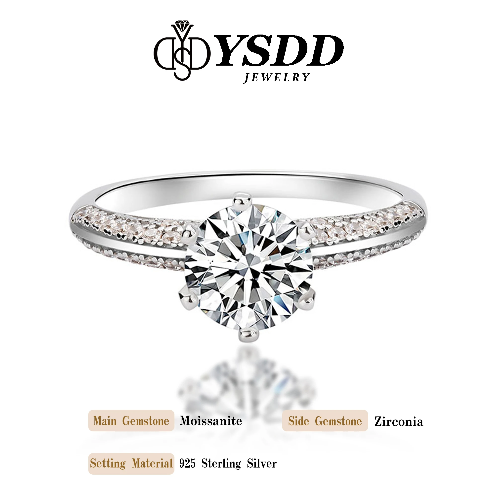 #305 YSDD Genuine 1 ct D color moissanite inlaid women's wedding ring S925 sterling silver ring flower shape silver women's ring