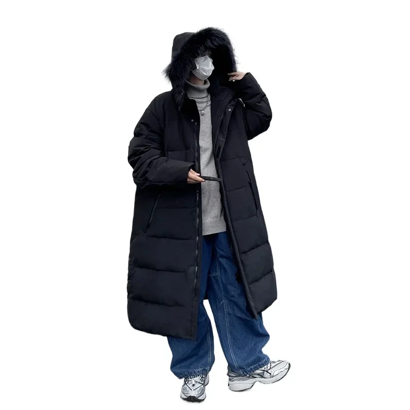 2024 Korean Version of Fashion Long Down Jacket Lovers Winter Male Youth with Hooded Coat Male Trench Coat Tide Men Jacket