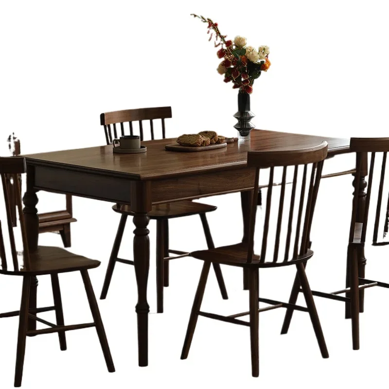 

Black walnut dining table, Nordic simple log large board table, modern Chinese style