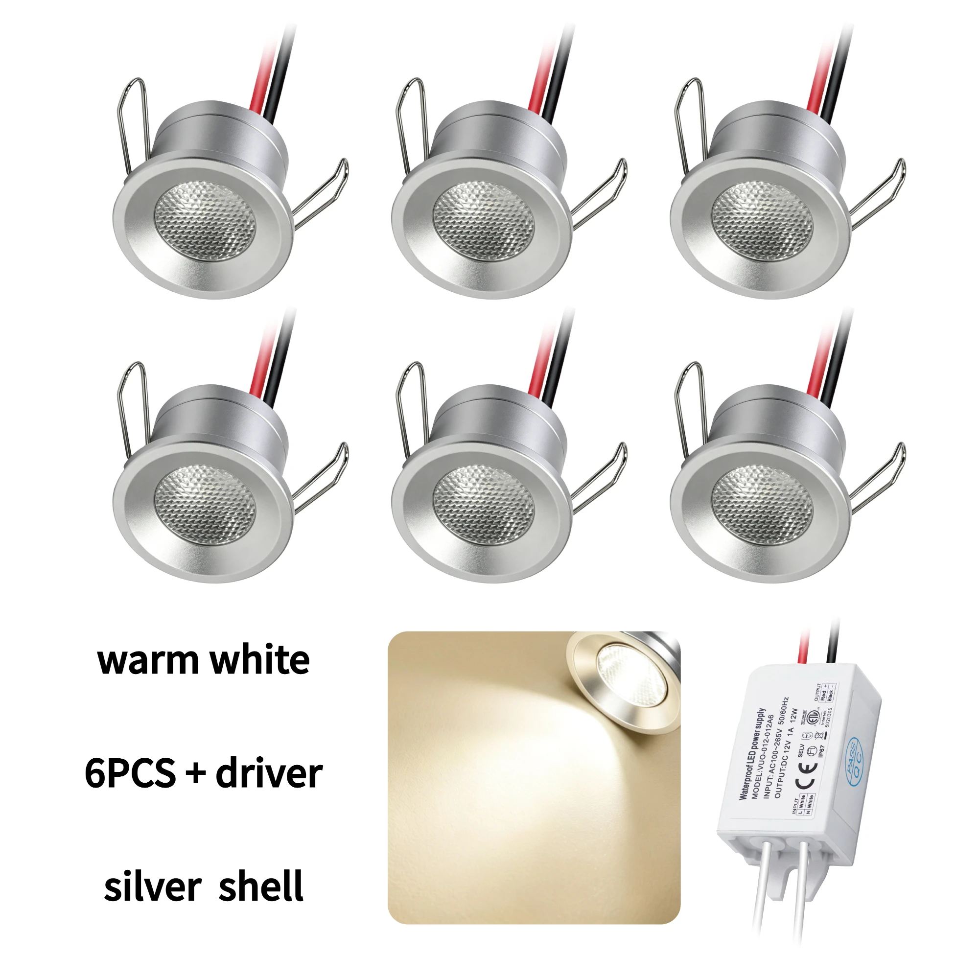 2W LED Zilver Mini Inbouwspot 12V IP65 Dimbare Plafond Downlights Trappen Kastlamp Buitenspot met Driver - afbeelding 1