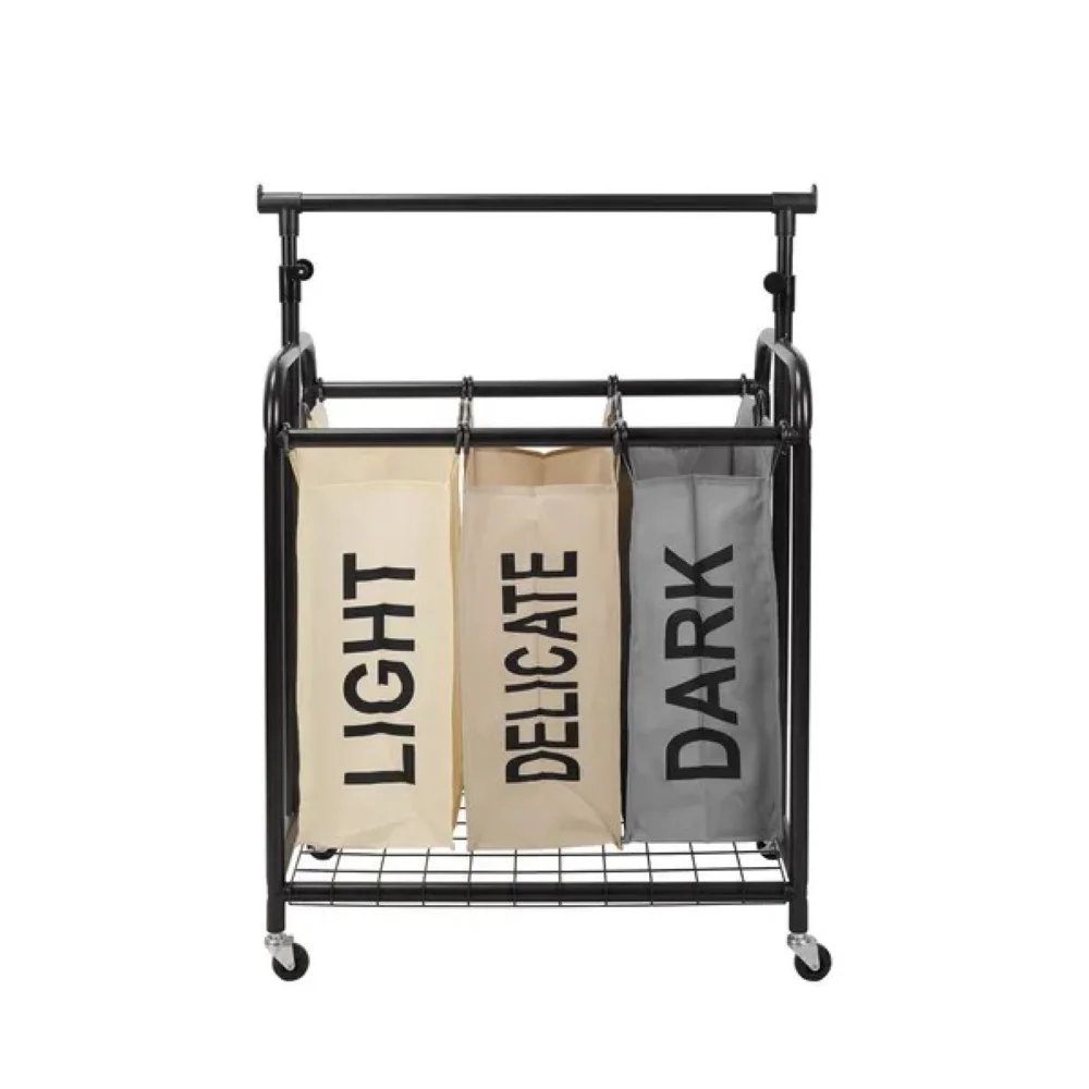 

41 H x 28 W x 18.12 D inches Oceanstar 3-Bag Rolling Laundry Sorter with Adjustable Hanging Bar