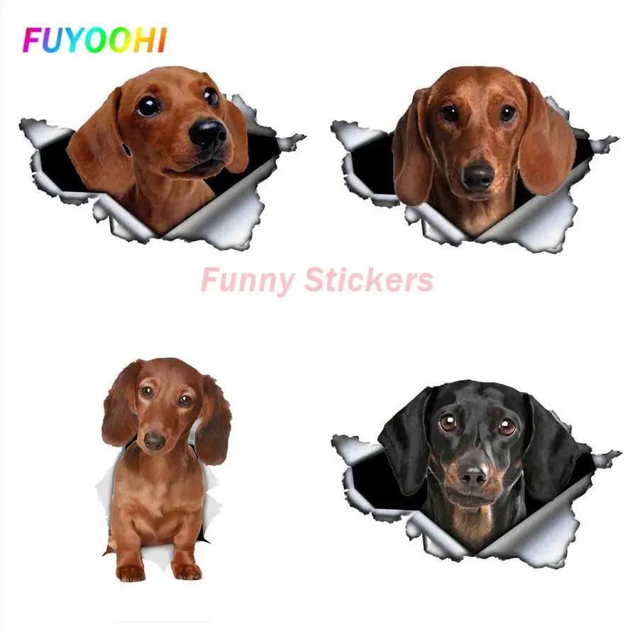 

FUYOOHI Play Stickers 3D Long Haired Dachshund Sausage Dog Car Sticker for Wall Toilet Room Luggage Skateboard Laptop Decal