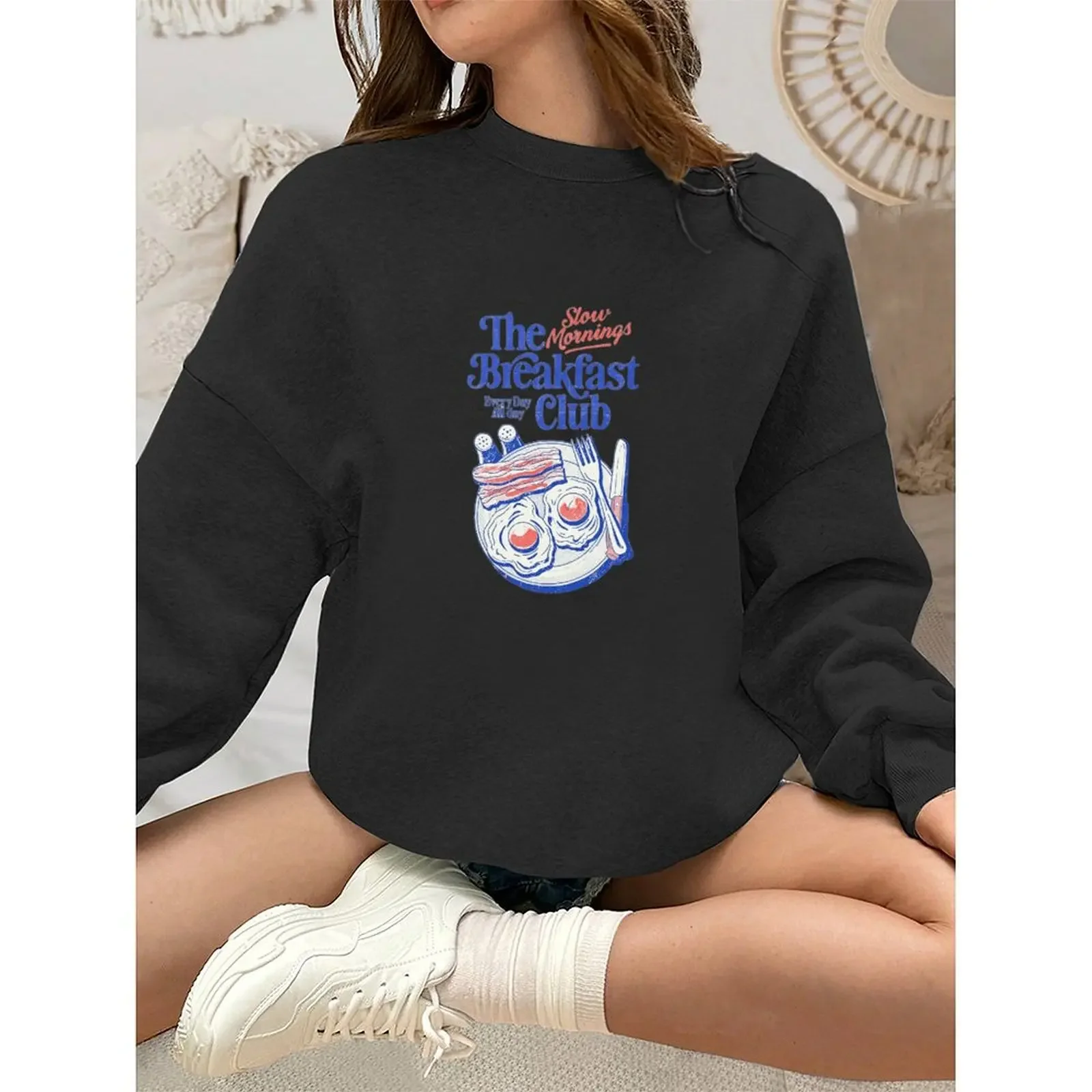 

Women Round Neck Long-sleeve Velvet Winter Casual Interesting Pattern Food Print Sweatshirt Fashion Autumn Woman Clothes 2025