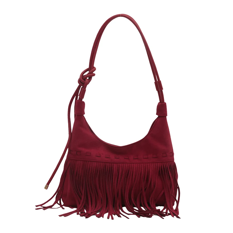 حقيبة كروس كلاسيكية بشراشيب حقيبة يد عصرية من جلد الغزال حقيبة هلال عصرية للنساء للعمل والتسوق والسفر والشتاء والخريف