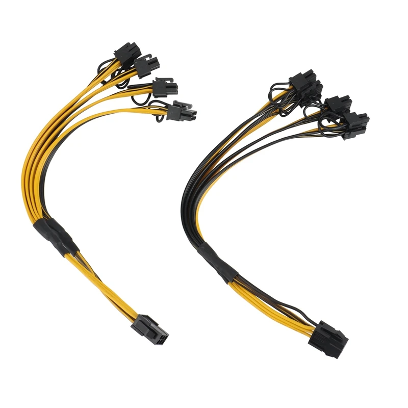 2Pcs PCI-E 6Pin To 4X Pcie 6+2Pin GPU Graphics Card Splitter Power Cable 6Pin To Pcie 8Pin Power Supply Cable For Miner