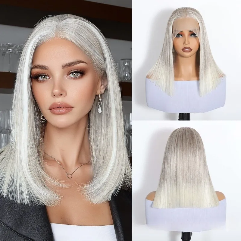 วิกผมลูกไม้ขนาดใหญ่ 13 * 6 นิ้ว วิกผมตรงยาวระดับไหล่สำหรับผู้หญิง ผมธรรมชาติสำหรับงานคอสเพลย์ งานปาร์ตี้ และสวมใส่ในชีวิตประจำวัน