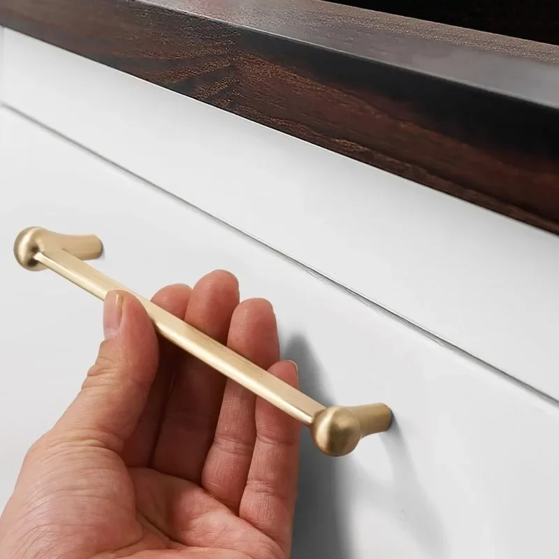 Gold American Minimalist Cabinets Wardrobes Drawers Doors Kitchen Cabinets Copper Brushed Handles Zinc Alloy Door Handle