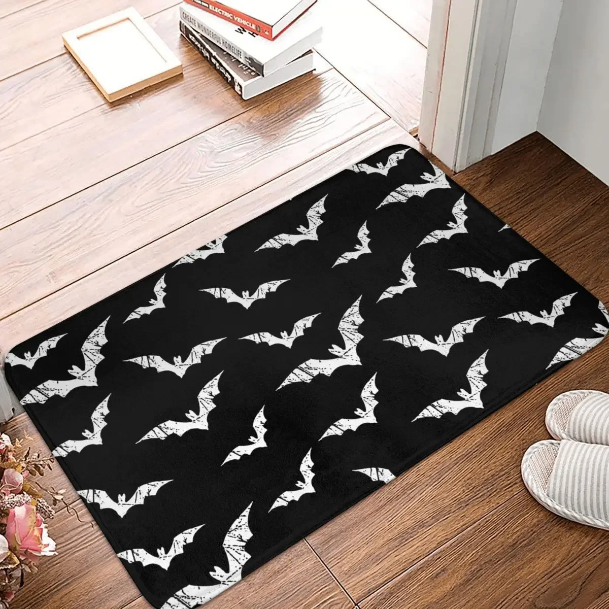 Goth 1980s Subculture Rock Romance Anti-Slip Doormat Kitchen Mat Bats Pattern Floor Carpet Welcome Rug Home Decor