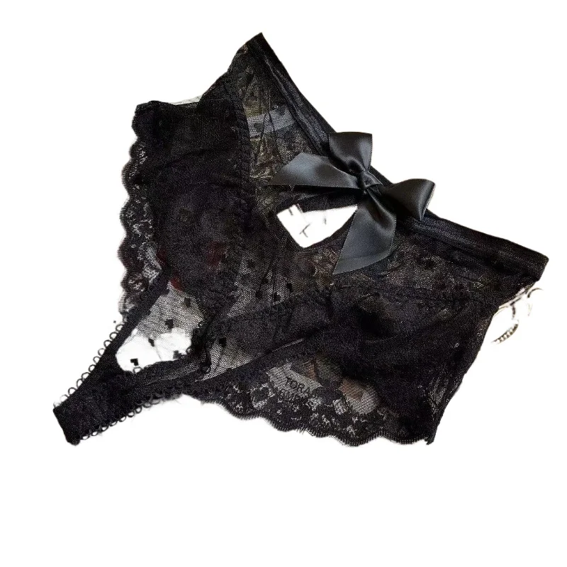 European and American Large Size Comfortable and Sexy Women's Lace Underwear Comfortable and Breathable Transparent Bow  Briefs