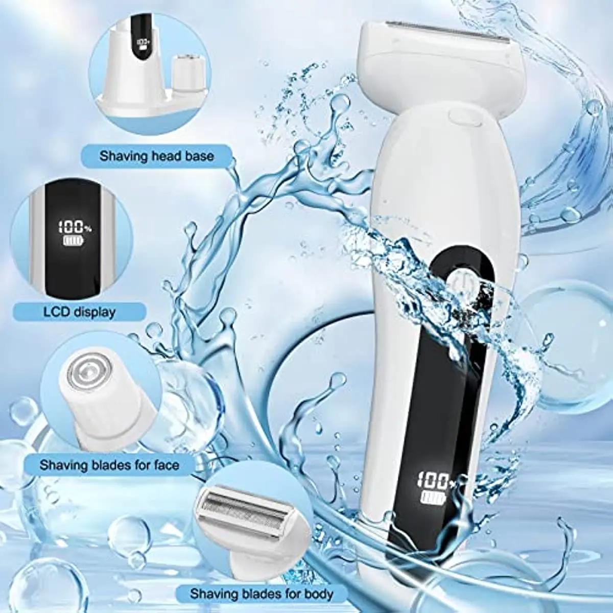 2 in 1 Wet/Dry Electric Shaver for Women with Head Base Replaceable Facial Blade Head Bikini Trimmer Electric Razors for Women