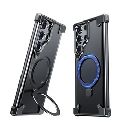 Leather Frameless For Samsung Galaxy S24 Ultra Case S24+ Minimalist Shockproof 23+ Phone Case with MagSafe S23 Ultra Stand
