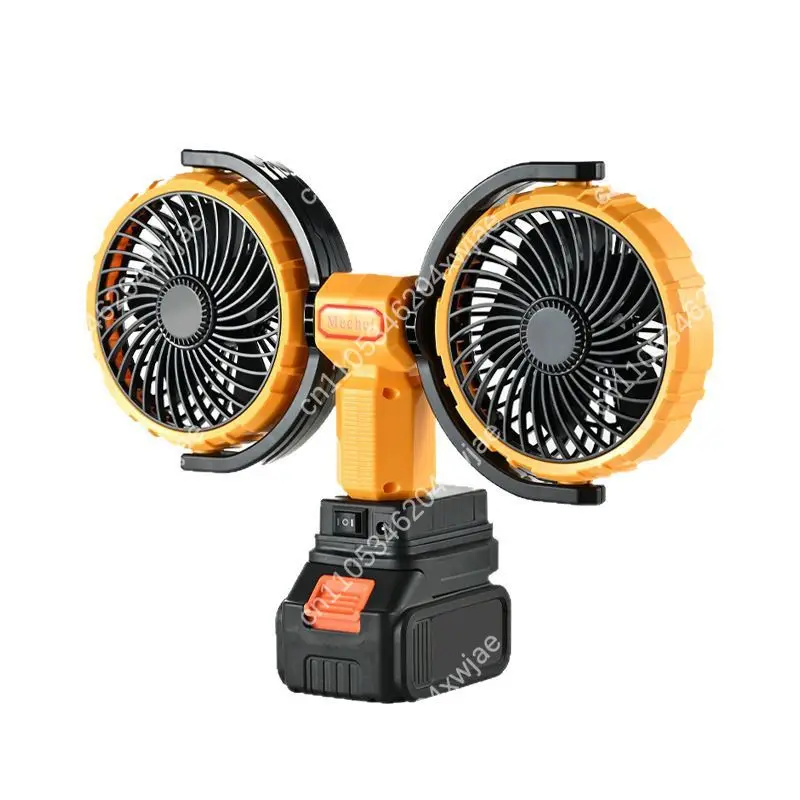 Ventilador portátil para acampar al aire libre con cabezales duales, recargable, giratorio, alta potencia eólica, batería de larga duración