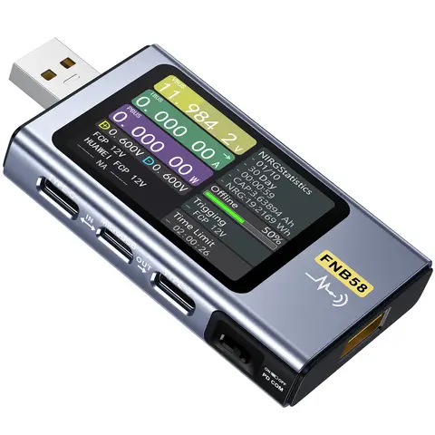 FNIRSI-FNB58 Probador USB Voltímetro Amperímetro TYPE-C Detección de carga rápida Medición de capacidad de disparo Medición de ondulación