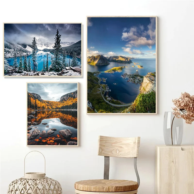 الحديثة الغابات الجبل المناظر الطبيعية التصوير الملصقات يطبع حائط لوح رسم صورة فنية غرفة المعيشة ديكور المنزل #3