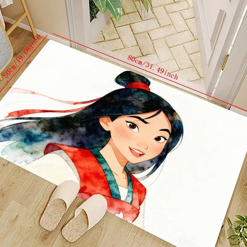 

1PC Mulan Cartoon Watercolor Floor Mat for Girls Kids Bedroom Living Room Decor, Non-slip Aesthetic Area Rug, Disney Princess An