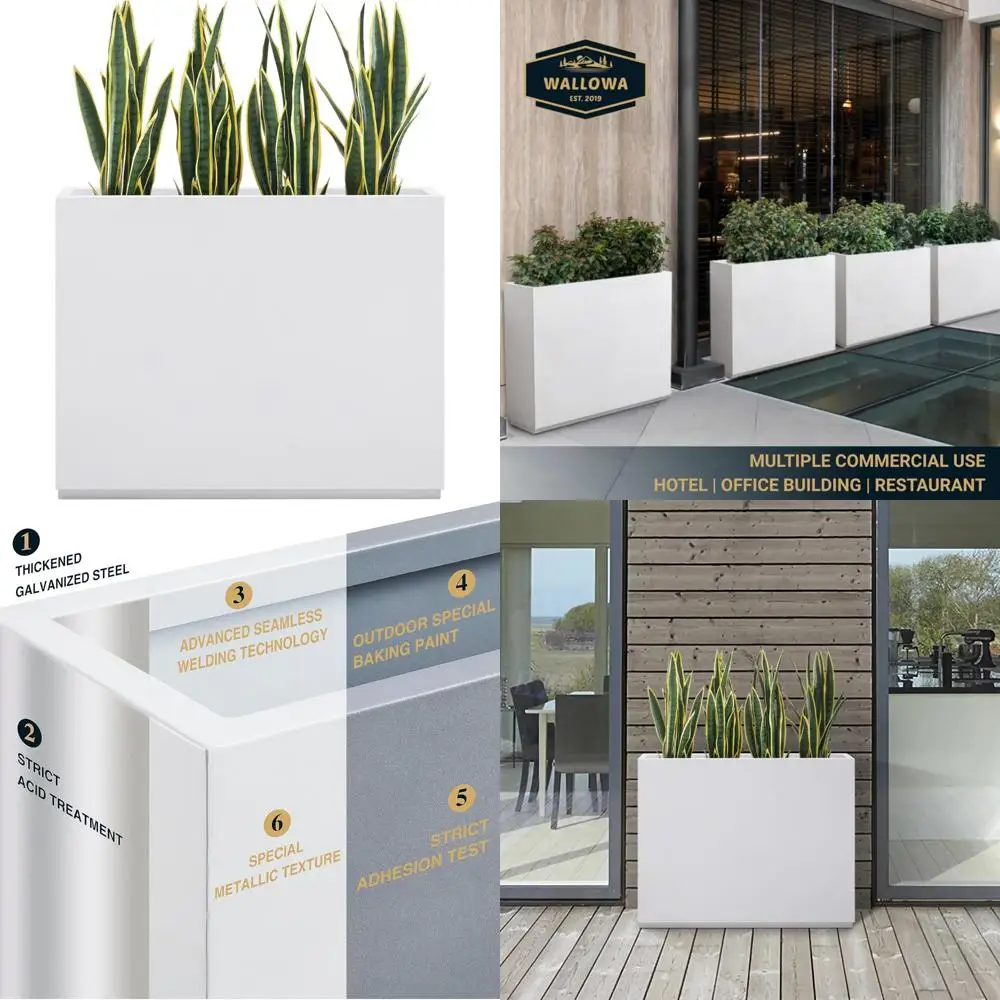 

Большой уличный ящик для кашпо из тяжелого металла с перегородками, 38 л x 10 Вт x 30 ч, белые бесшовные высокие цветочные горшки для декора сада