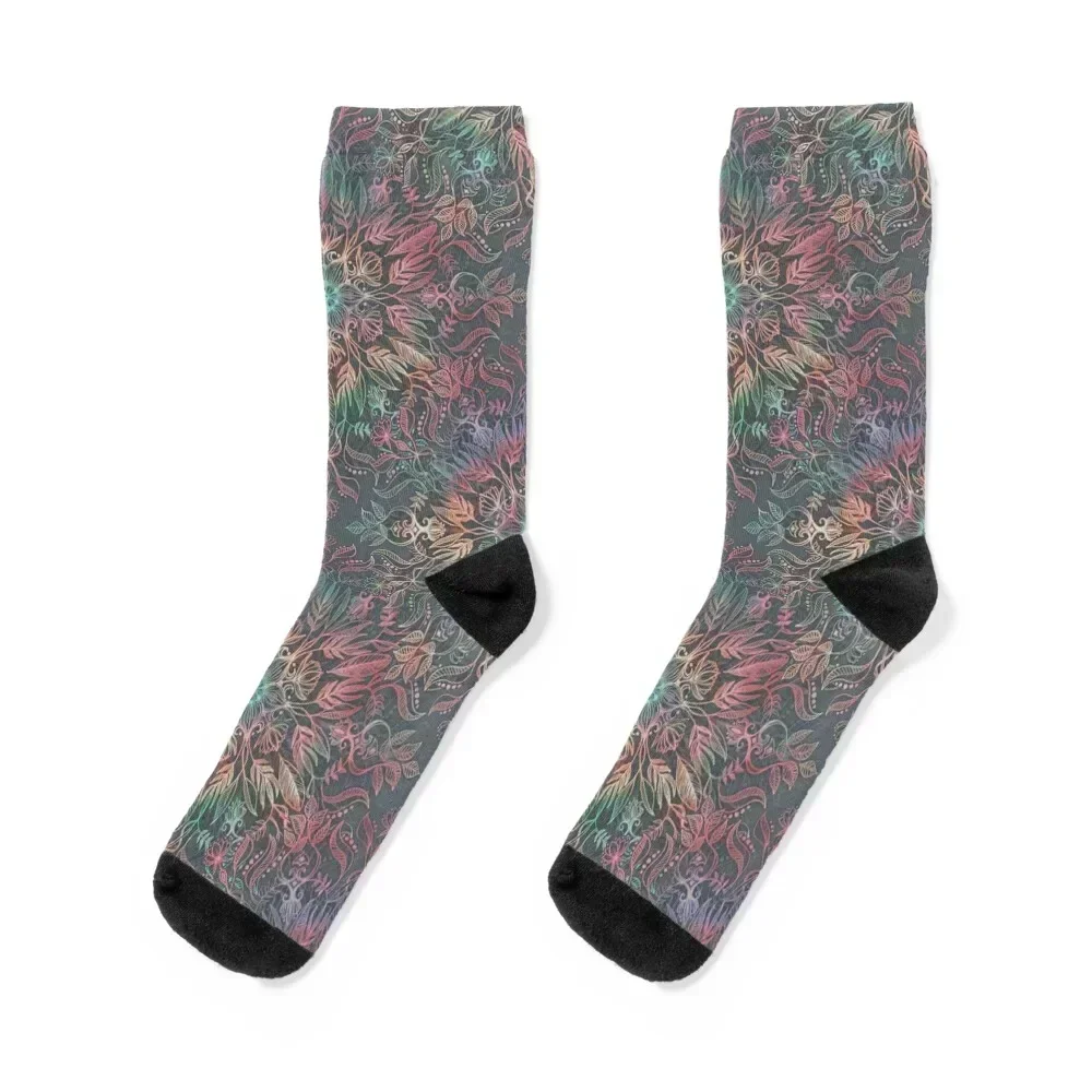 

Winter Sunset Mandala in Charcoal, Mint and Melon Socks Hiking boots designer luxe heated Men Socks Women's