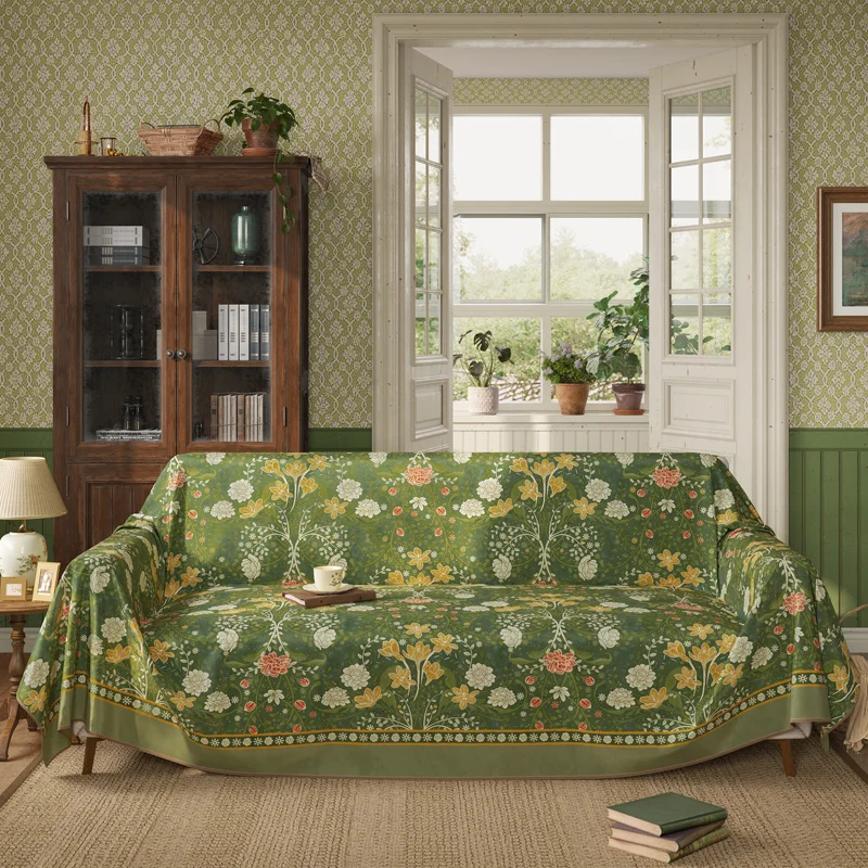 British Pastoral Style Short Plush Living Room Sofa Cover Armchair Retro Decoration and Accessories Non-Slip Handmade Edging