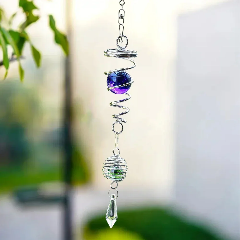 Gazing Ball Wind Spinner Stabilizer Spiral Tail Visual Illusion Hanging Suncatcher Crystal Icicle Bead Cage Pendant Garden Decor