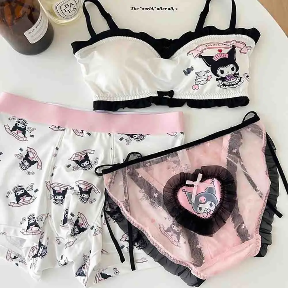 Sanrio Black Rice Men's and Women's Anime Cute Underwear 3-Piece Set Cartoon Fashion Women's Underwear Summer Gift New Style2025