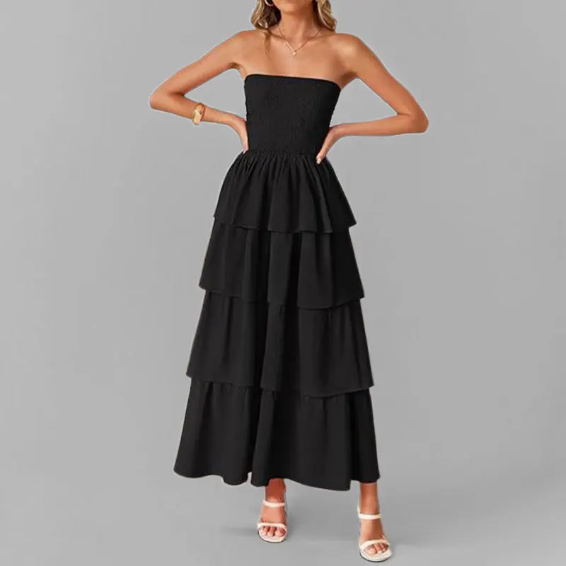 Ele Faionable Color Strapl Evening Dr Abito estivo da donna con gonna lunga a vita alta