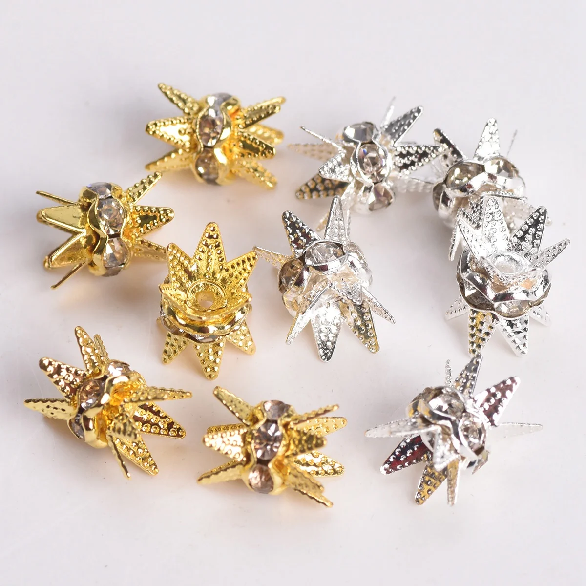 20pcs 8x6mm Plated Gold Color Silver Color Rhinestones & Metal Loose Spacer Beads for Earring Jewelry Making DIY Crafts