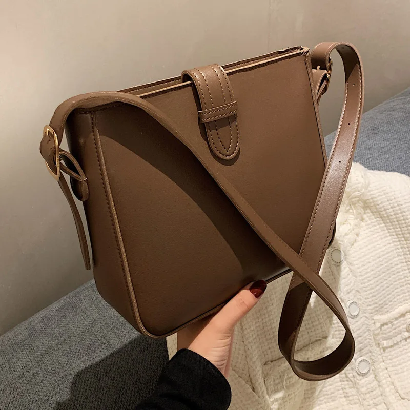 High Quality Textured Bucket Bags Spring Summer Fashionable Pu Leather Solid Color One Shoulder Pack Casual Crossbody Bag