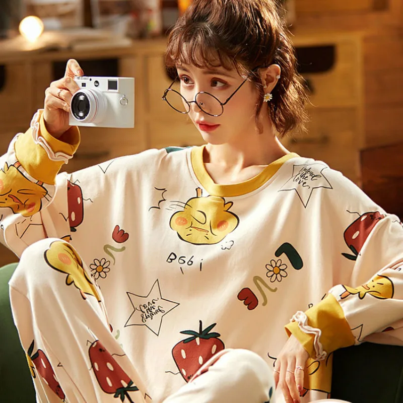 

Women Pajama Sets Popular 3XL Cotton Soft Simple Homewear Female Casual Sleeping Wear Suit Fashion Elastic Waist Sleep Clothes