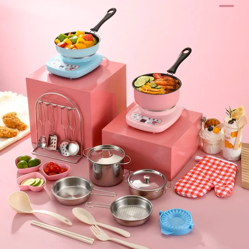 Mini ustensiles de cuisine en acier inoxydable pour enfants, petit transporteurs icphone électrique, sûr, écologique, multifonctionnel, pot antiadhésif, F2