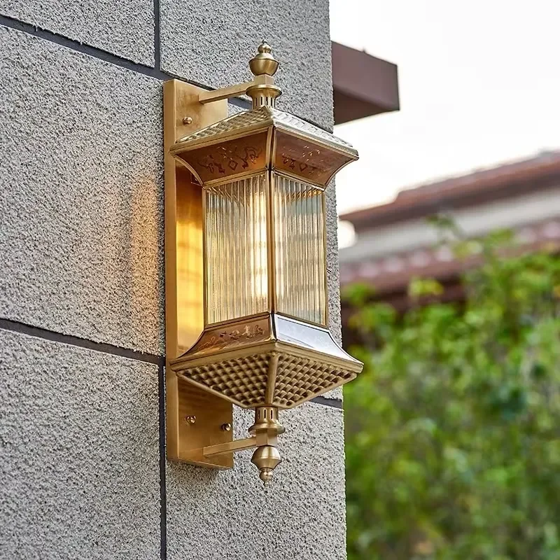 European Gold All Copper Light Emitting Diode Outdoor Wall Light Cylinder Shape Waterproof IP65 Light Sensor