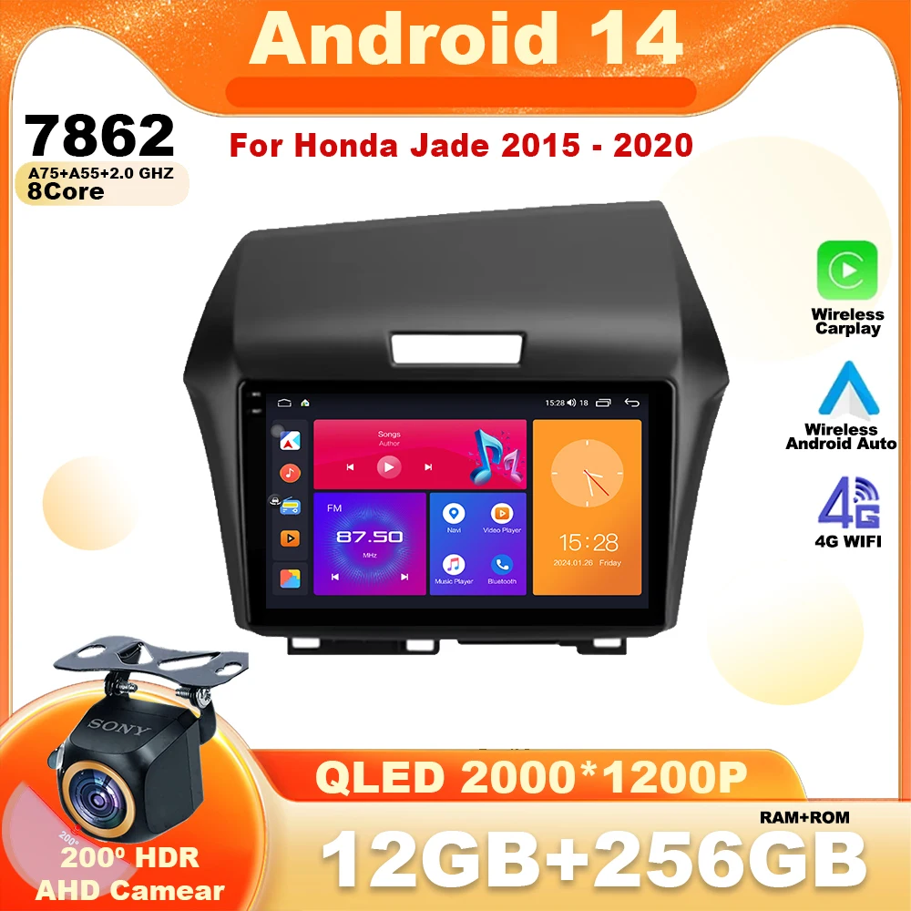 

For Honda Jade 2015 - 2020 Android 14 car Wireless Head Unit Video Player Radio Navigation Multimedia Stereo Carplay No 2din DVD