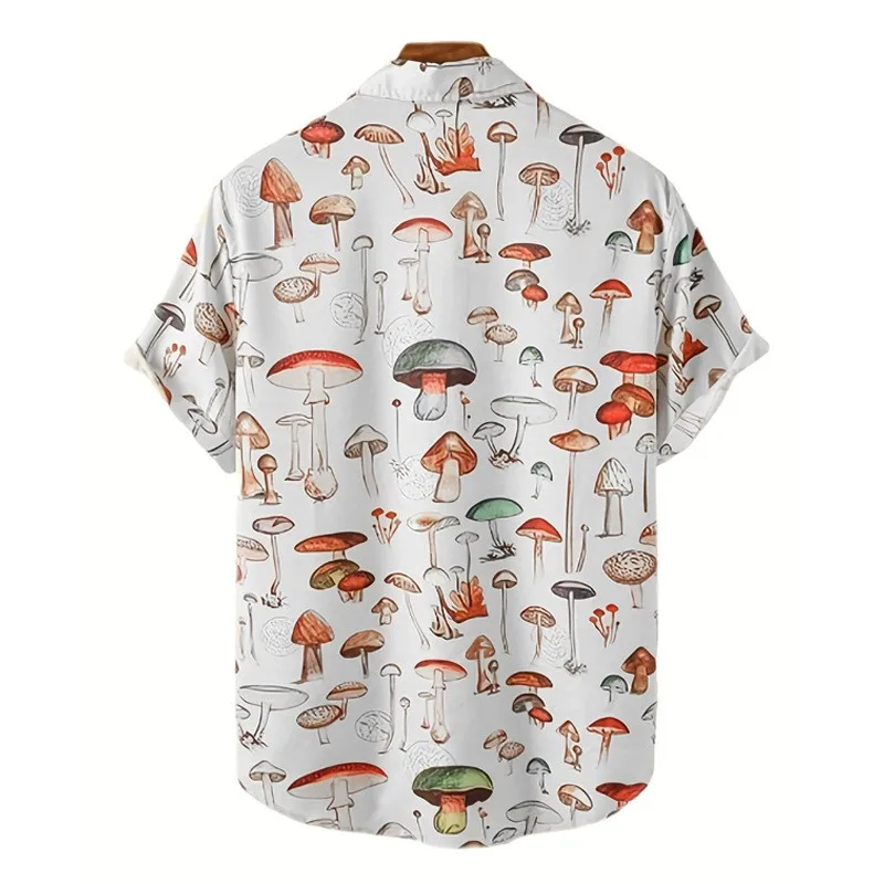 Men's Hawaiian Graphics Shirts Casual Streetwear Turn-down Collar Short Sleeve Mushroom Beach Printed Blouse Summer 2024 New