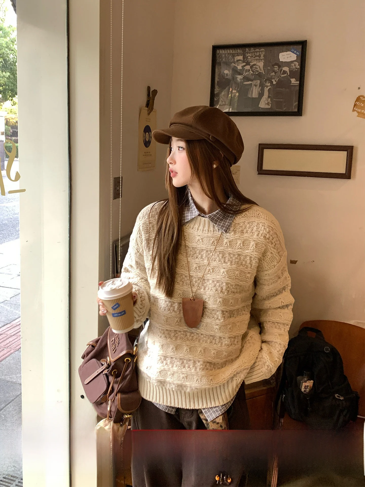 

Женская свободная трикотажная кофта с круглым вырезом, повседневная, для ношения как верхняя или нижняя одежда, с узором «ленивый косичка», длинная, из смесовой ткани (полиэстер/шерсть)