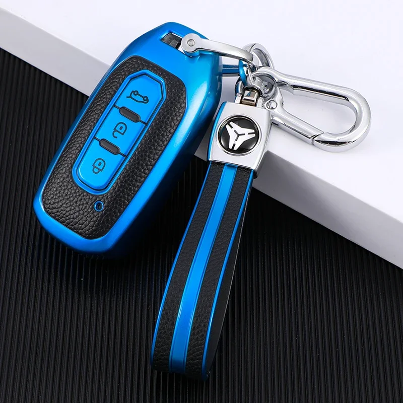 TPU Leather Car Smart Remote Key Cover Case Bag Shell Holder Fob Keychain for Ford Territory EV Protector Accessories