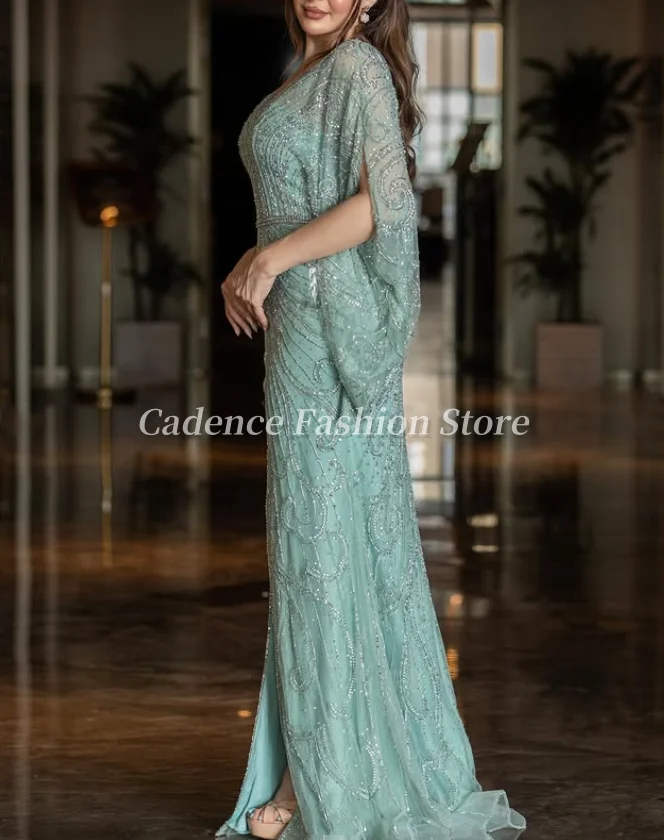 فساتين سهرة حورية البحر العربية الخضراء الأنيقة المخصصة مزينة بالخرز في دبي فساتين حفلة موسيقية طويلة فساتين الحفلات