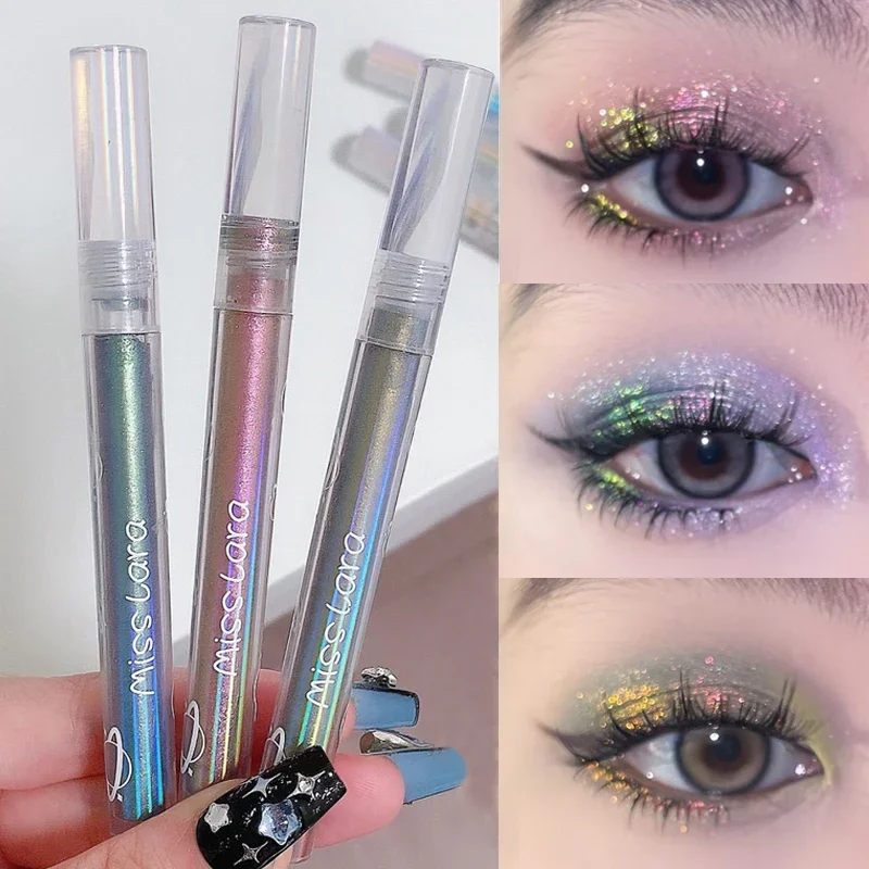 Aurora Pink Green Purple Eyeshadow Waterproof Chrome Liquid Eyeshadow Highlighter Lasting Glitter Sequins Lying Silkworm Makeup