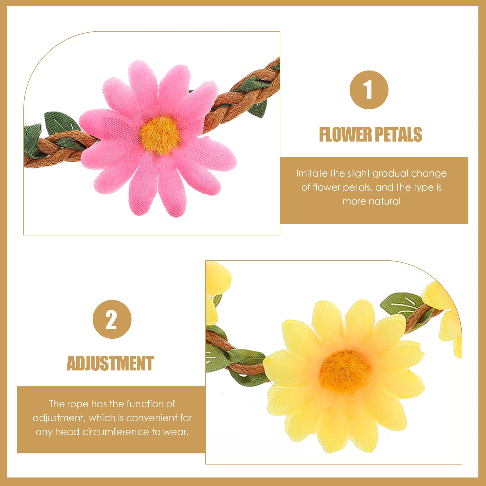 

5pcs Marguerite Hairbands Women Natural Flower Petal Design Ultra Lightweight All-Day Wear Comfortable Creative Headwear Tea