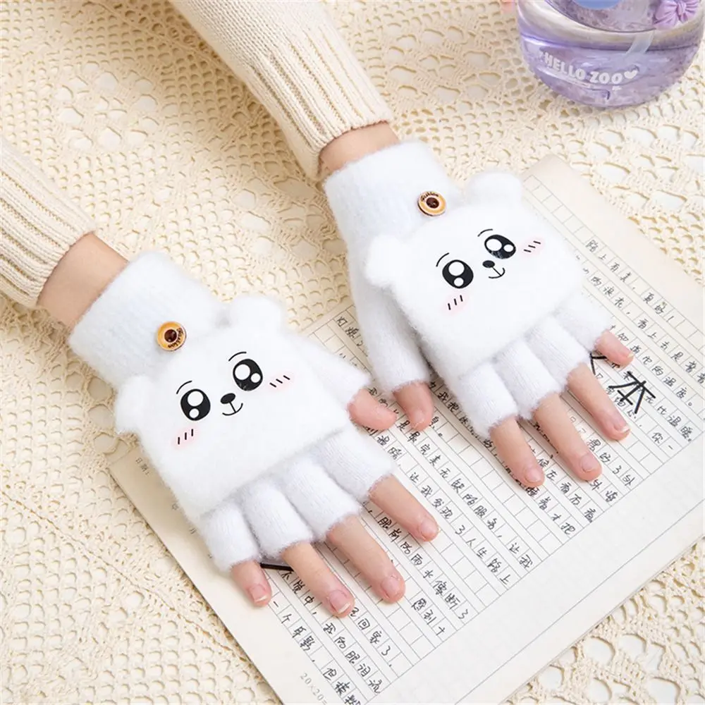 Thick Plush Kids Winter Warm Gloves Half Finger Flip Cover Soft Mink Fleece Student Mittens Riding/Writing Gloves 3-12Years