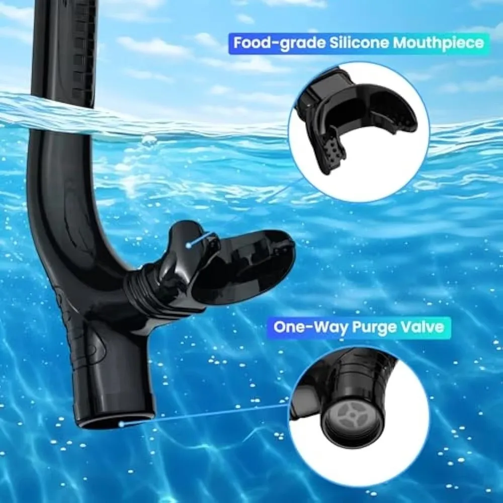 Silicone Mouthpiece Swimming Snorkel One-Way Purge Valve Front Dry Design Front Snorkel Semi-Dry Top Snorkel Tube