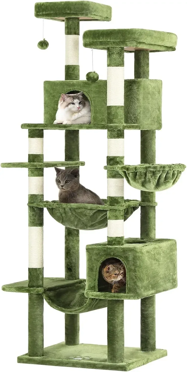 

Cat Tree 76 Inches, Tall Tower With 3 Types Of Hammocks, Multi-Level Activity Center For Indoor With 2 Condo|