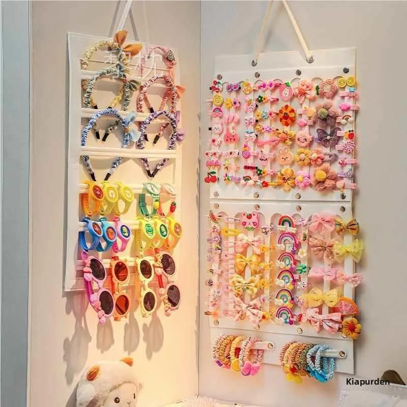 منظم مشابك الشعر المثبت على الحائط، رف عرض إكسسوارات شعر الأطفال، صندوق تخزين ربطات شعر البنات، تصميم بسيط لتخزين غرفة النوم #1