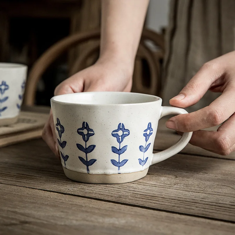 

Hand Painted Floral Ceramic Mug Rustic Coffee Cup for Office Home Use