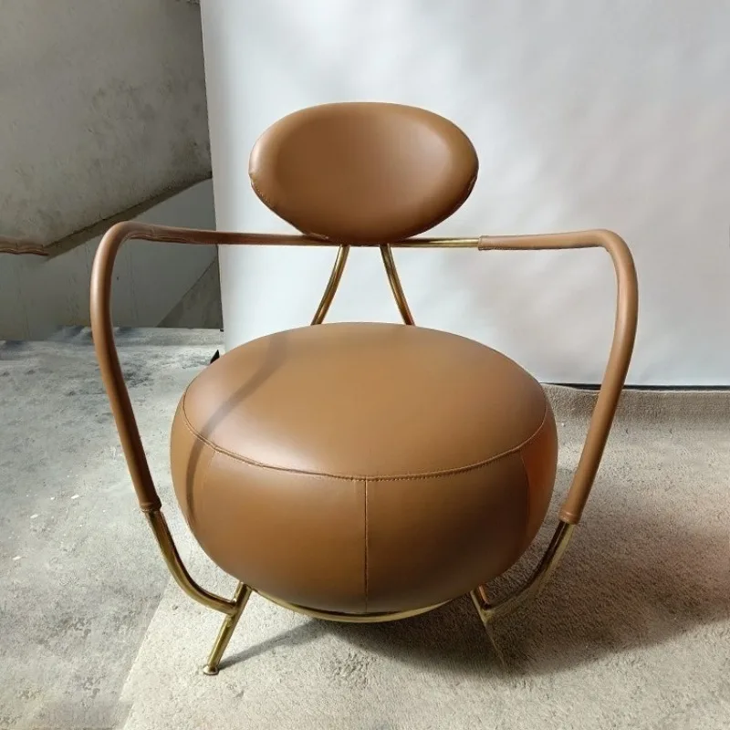 Medieval stainless steel plated frame special-shaped armrest single leisure chair, low backrest single chair sofa chair
