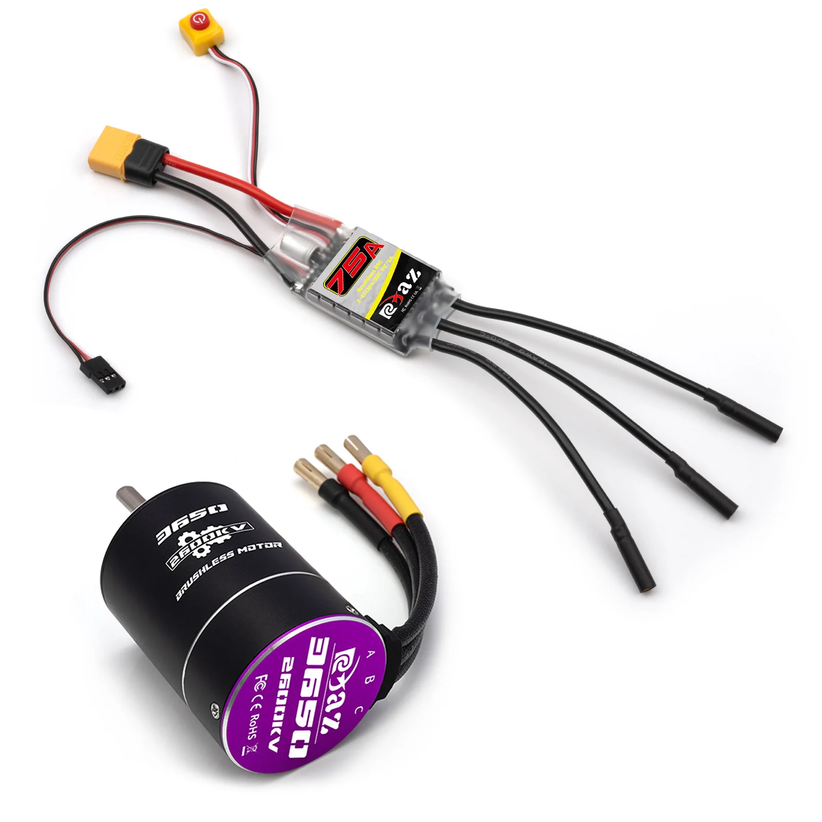 RCZIPROY RC 3650 Borstelloze Motor 75A ESC Combo 2-4S XT60/T-Plug 2600/3300/4300/5300/6400KV voor 1/10 RC Auto Truck Crawler