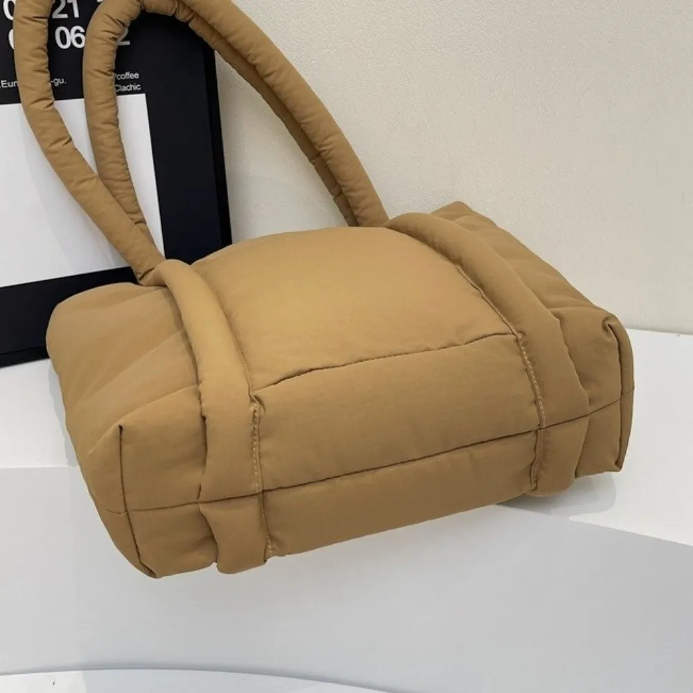 

Durable Nylon Shoulder Bag Stylish Portable Large Capacity Handbag with Compartments Soft Puffer Carryall Bag Office