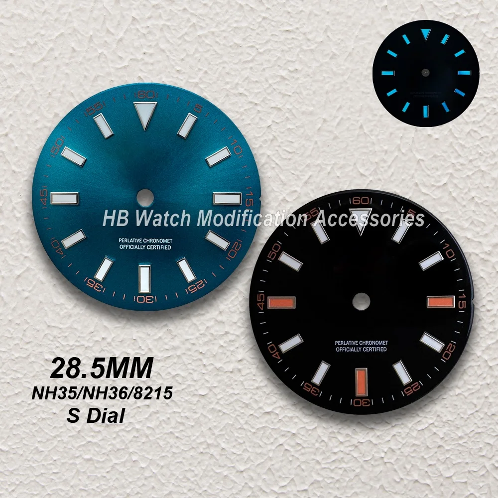 

28.5mm S Logo Sunburst Dial Fit NH35/NH36/8215 Movement Ice Blue Luminous High-Quality Watch Modification Accessories