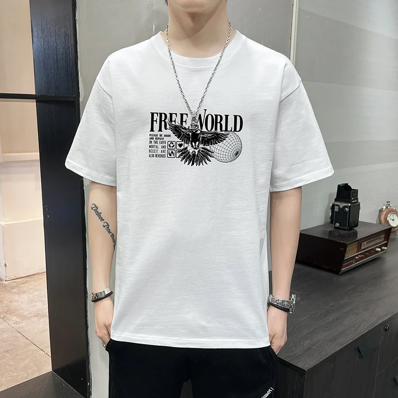 

Мужская хлопковая футболка белого цвета, размер 6XL, большие размеры, летняя повседневная одежда, мужские футболки с принтом орла и букв, мужская одежда